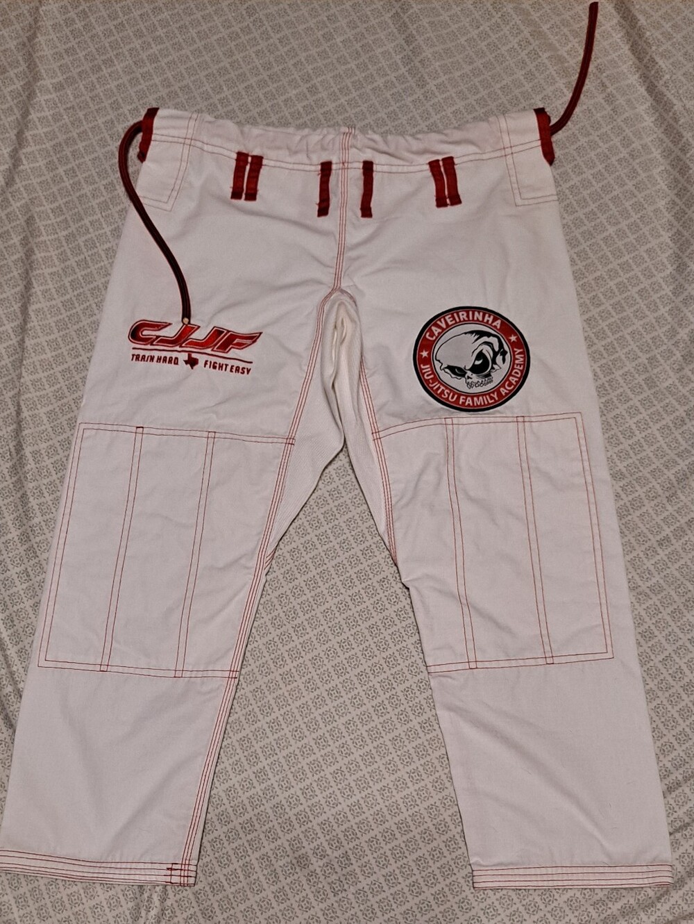 White and Red Kids Jiu-Jitsu Pants Sz A-0